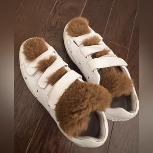 White ASH sneakers with brown fur. Velcro straps no laces. Size 39.